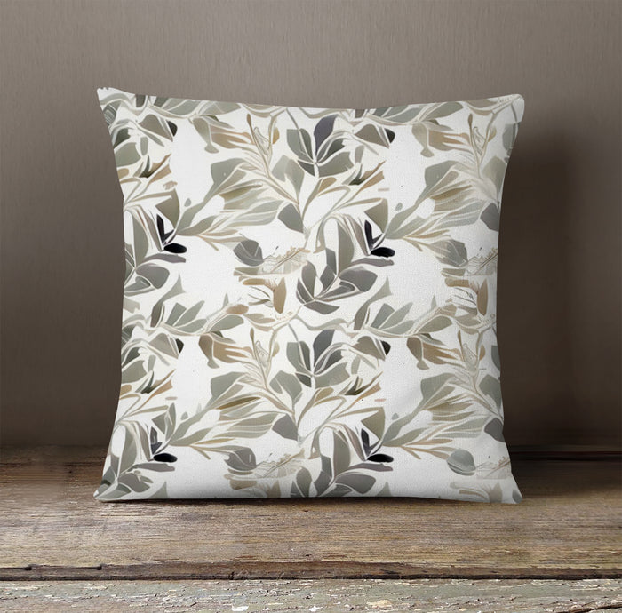 Beige Botanical Leaf Pattern Throw Pillow Cover