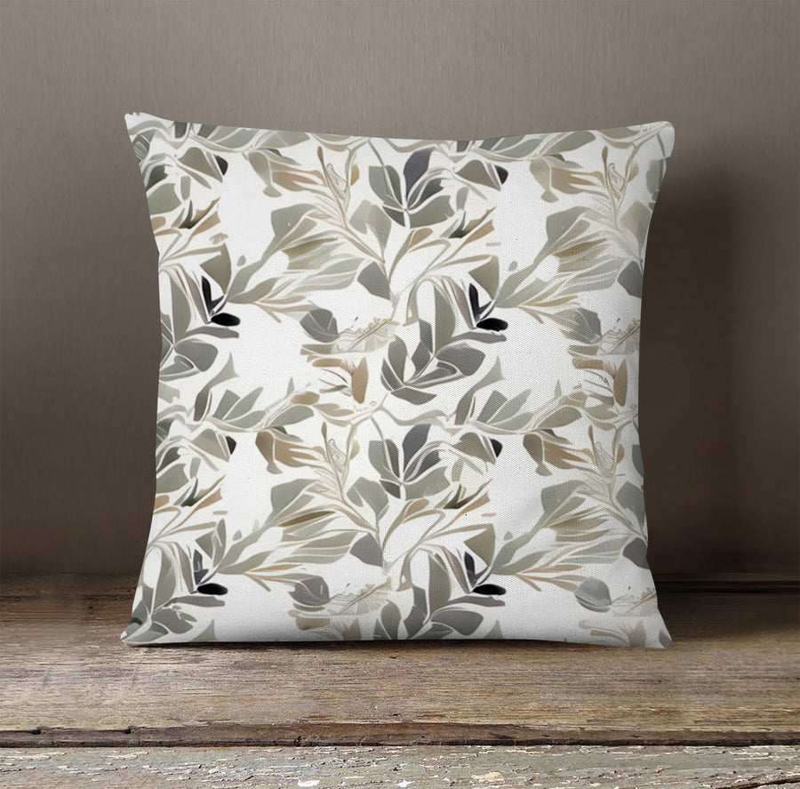 Beige Botanical Leaf Pattern Throw Pillow Cover