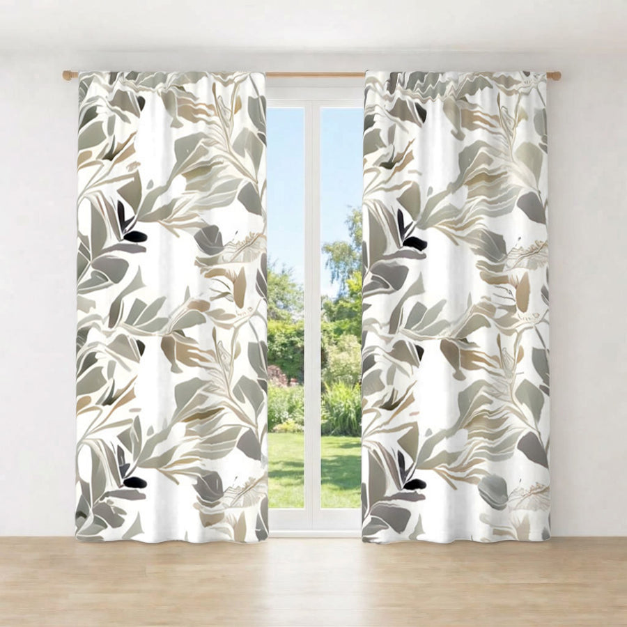 Beige Botanical Leaf Pattern Window Curtains