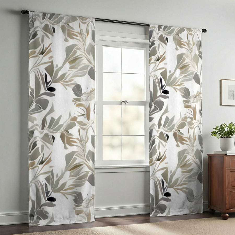 Beige Botanical Leaf Pattern Window Curtains