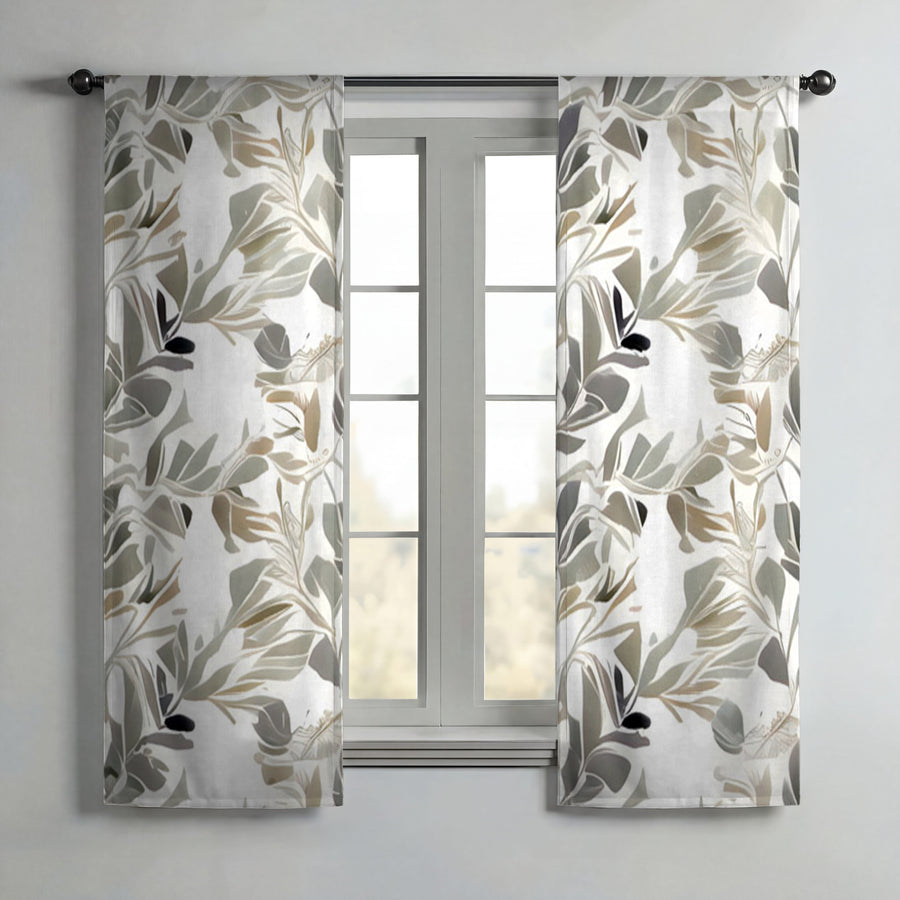 Beige Botanical Leaf Pattern Window Curtains