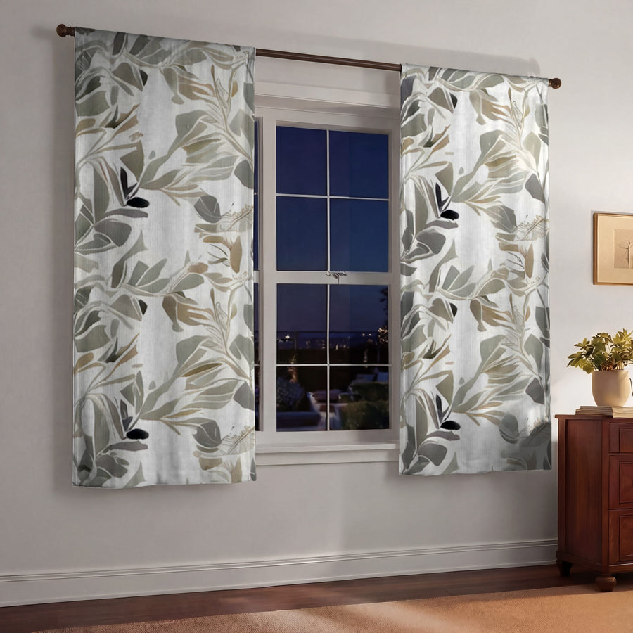 Beige Botanical Leaf Pattern Window Curtains