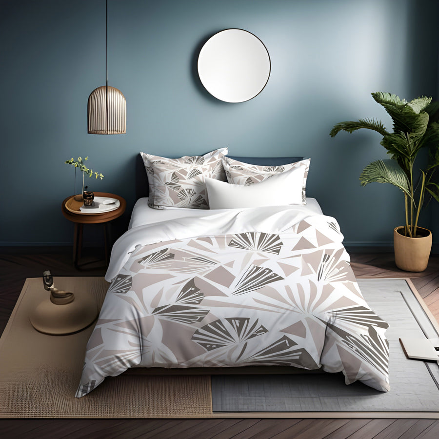 Beige Geometric Fan Pattern Duvet Cover