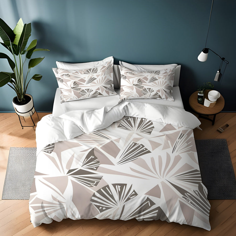Beige Geometric Fan Pattern Duvet Cover
