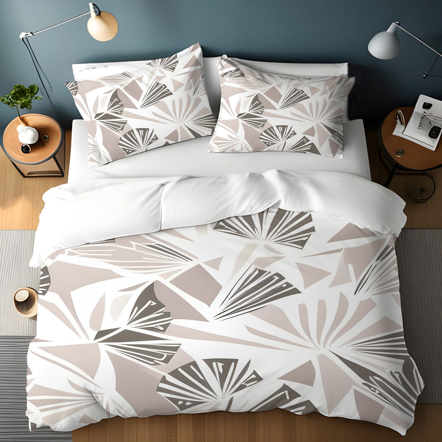 Beige Geometric Fan Pattern Duvet Cover