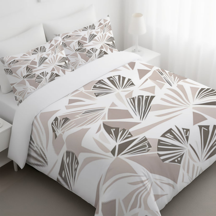 Beige Geometric Fan Pattern Duvet Cover