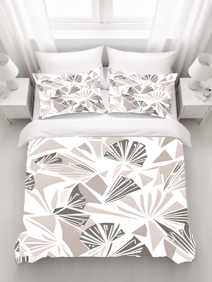 Beige Geometric Fan Pattern Duvet Cover
