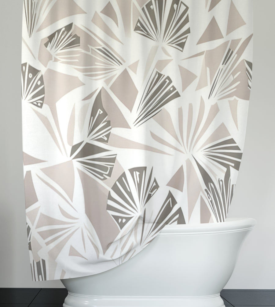 Beige Geometric Fan Pattern Shower Curtain