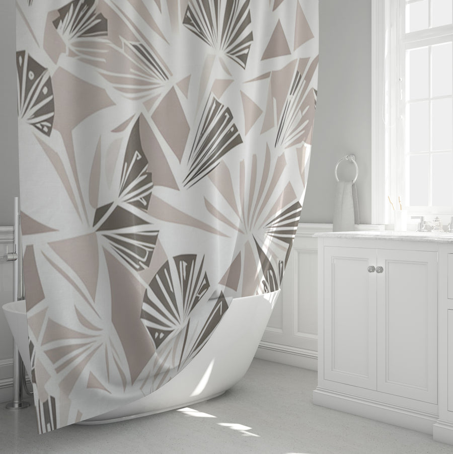 Beige Geometric Fan Pattern Shower Curtain