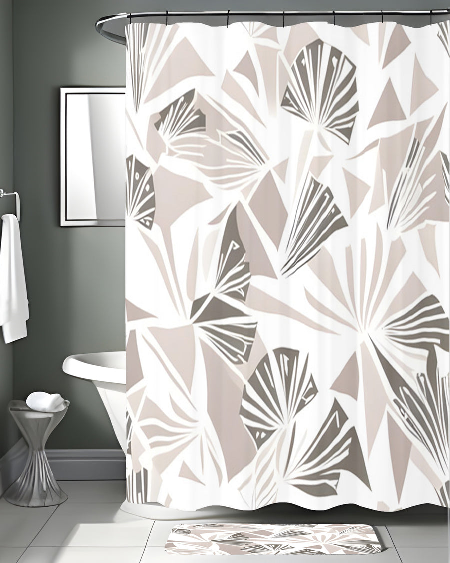 Beige Geometric Fan Pattern Shower Curtain