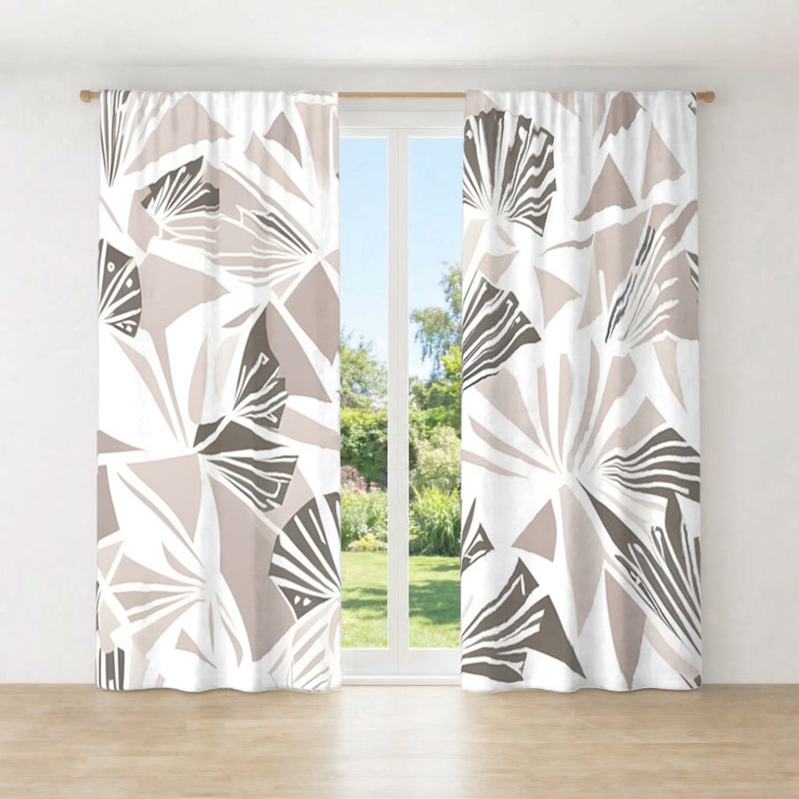 Beige Geometric Fan Pattern Window Curtains