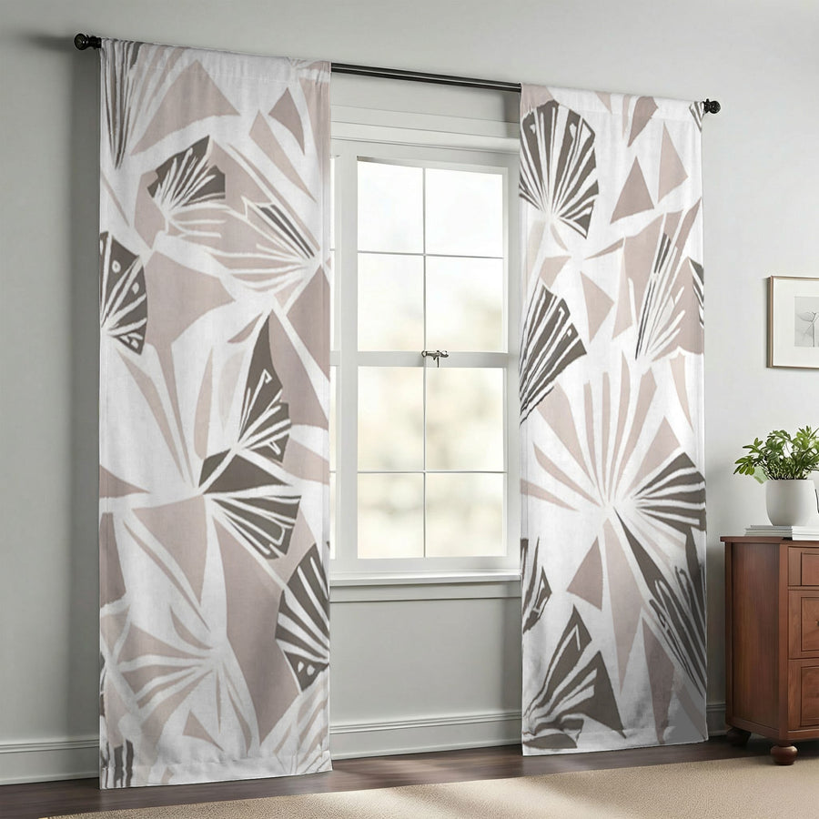 Beige Geometric Fan Pattern Window Curtains