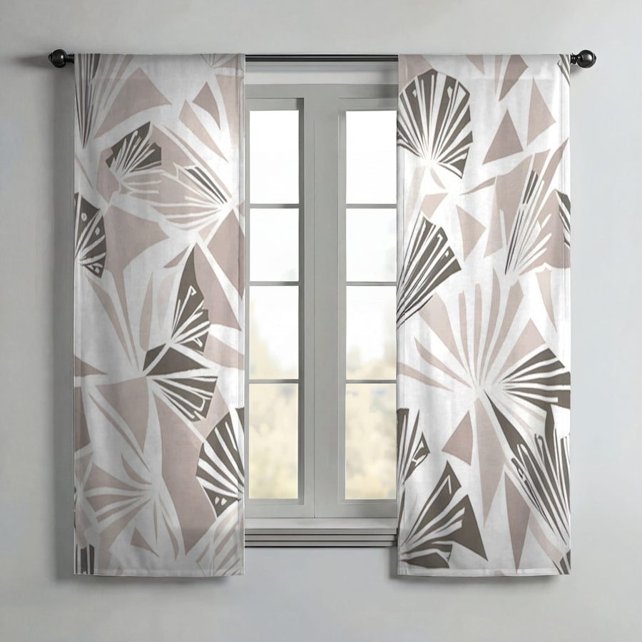 Beige Geometric Fan Pattern Window Curtains