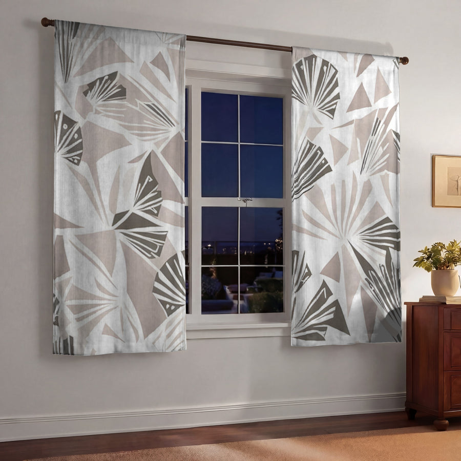 Beige Geometric Fan Pattern Window Curtains
