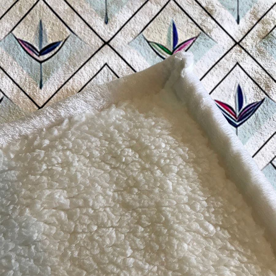 Teal Diamond Geometric Pattern Fleece Sherpa Blanket