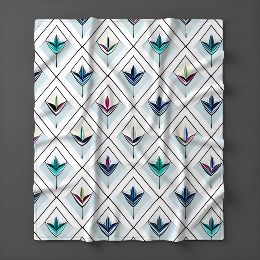 Teal Diamond Geometric Pattern Fleece Sherpa Blanket