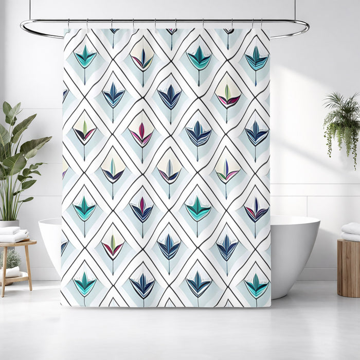 Teal Diamond Geometric Pattern Shower Curtain