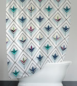 Abstract Art Deco Shower Curtains - Rainbow Checkered Leaf Pattern - Deja Blue Studios