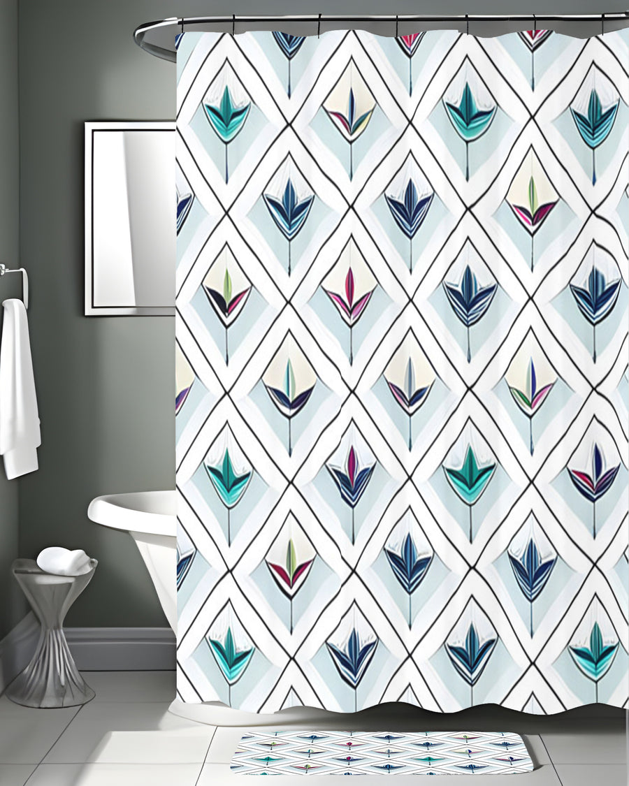 Teal Diamond Geometric Pattern Shower Curtain