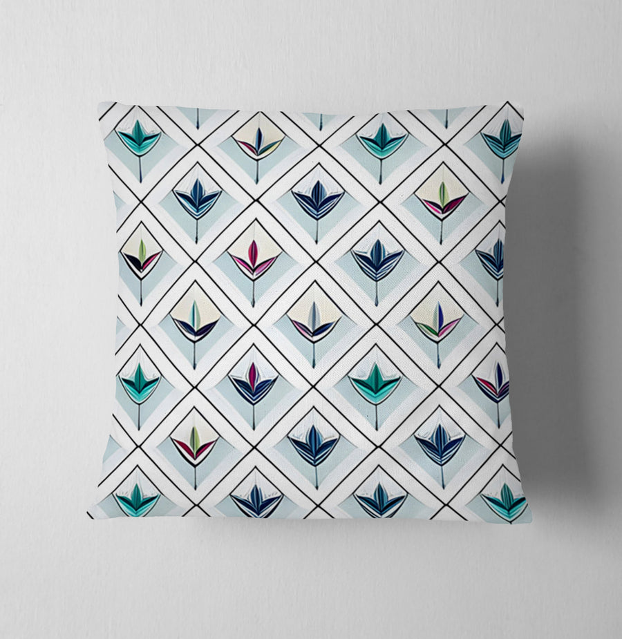 Teal Diamond Geometric Pattern Throw Pillow Cover