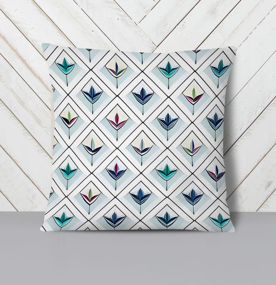 Teal Diamond Geometric Pattern Throw Pillow Cover