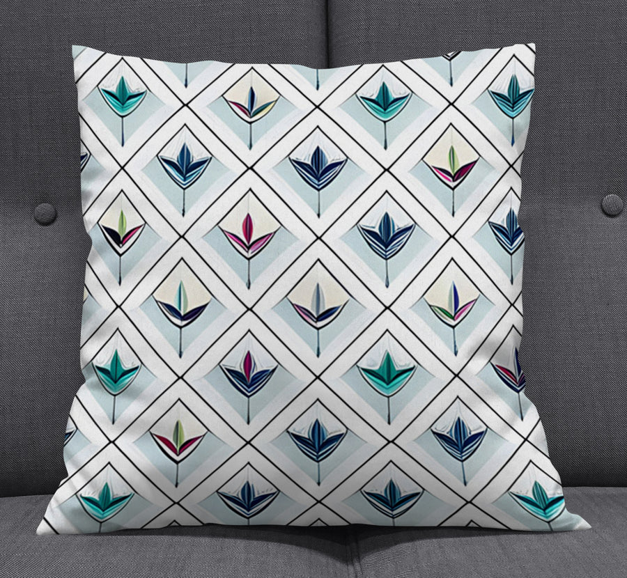 Teal Diamond Geometric Pattern Throw Pillow Cover