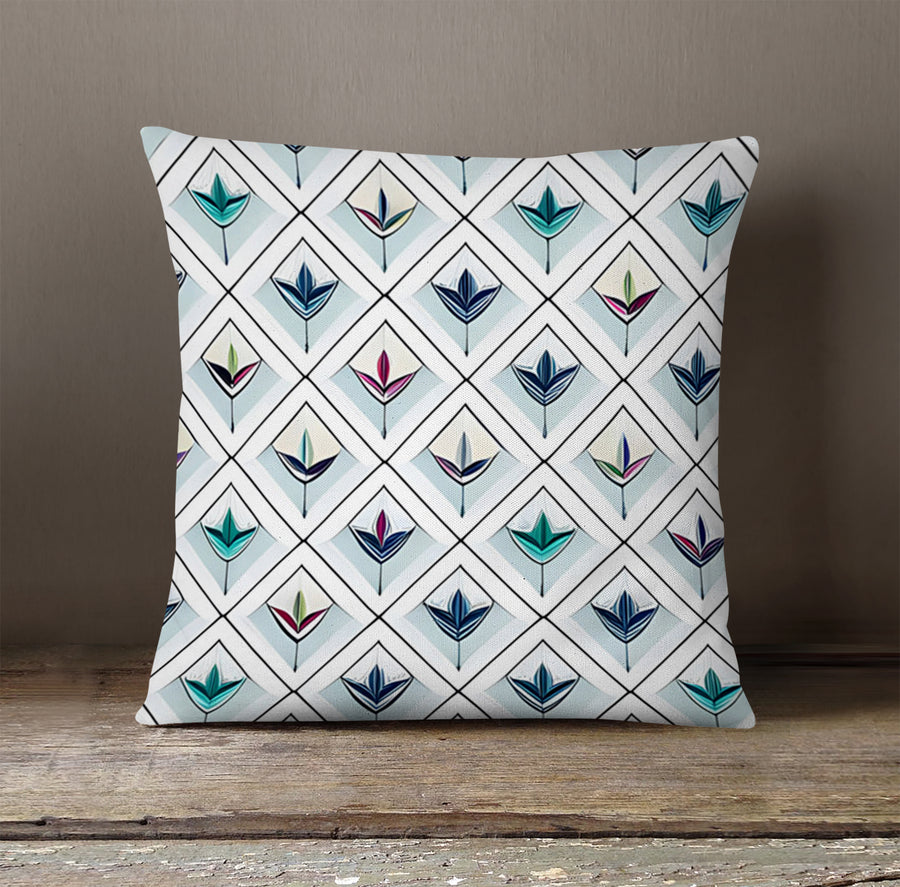 Teal Diamond Geometric Pattern Throw Pillow Cover