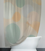 Calming Shapes Shower Curtains - Green, Brown and Orange Abstract Circles - Deja Blue Studios