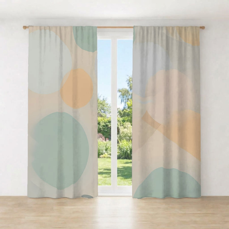 Beige Minimalist Circle Pattern Window Curtains