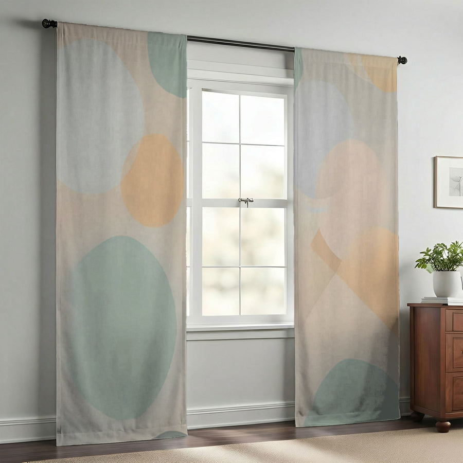 Beige Minimalist Circle Pattern Window Curtains