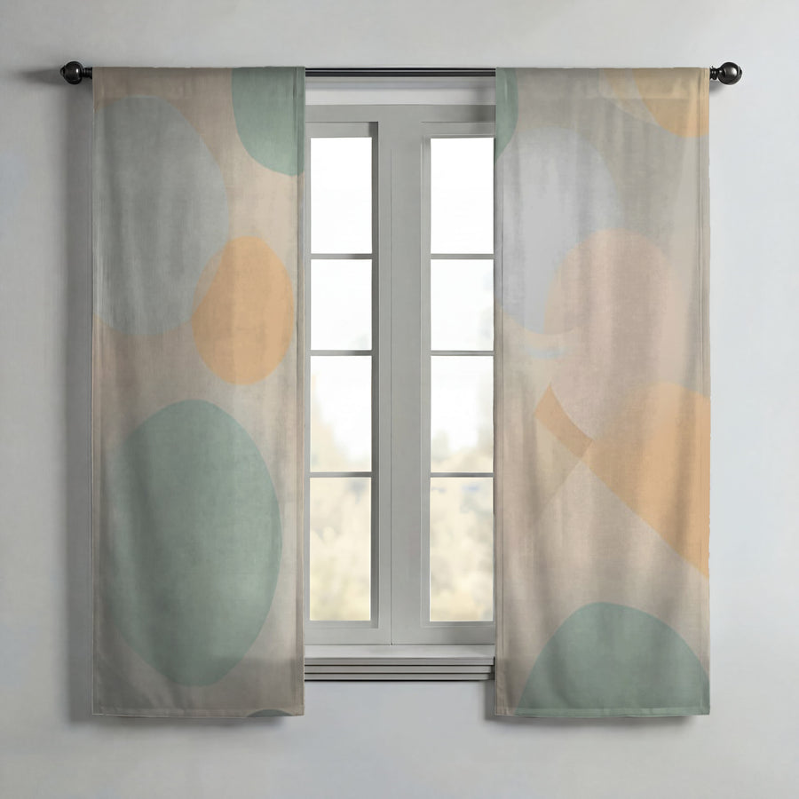 Beige Minimalist Circle Pattern Window Curtains