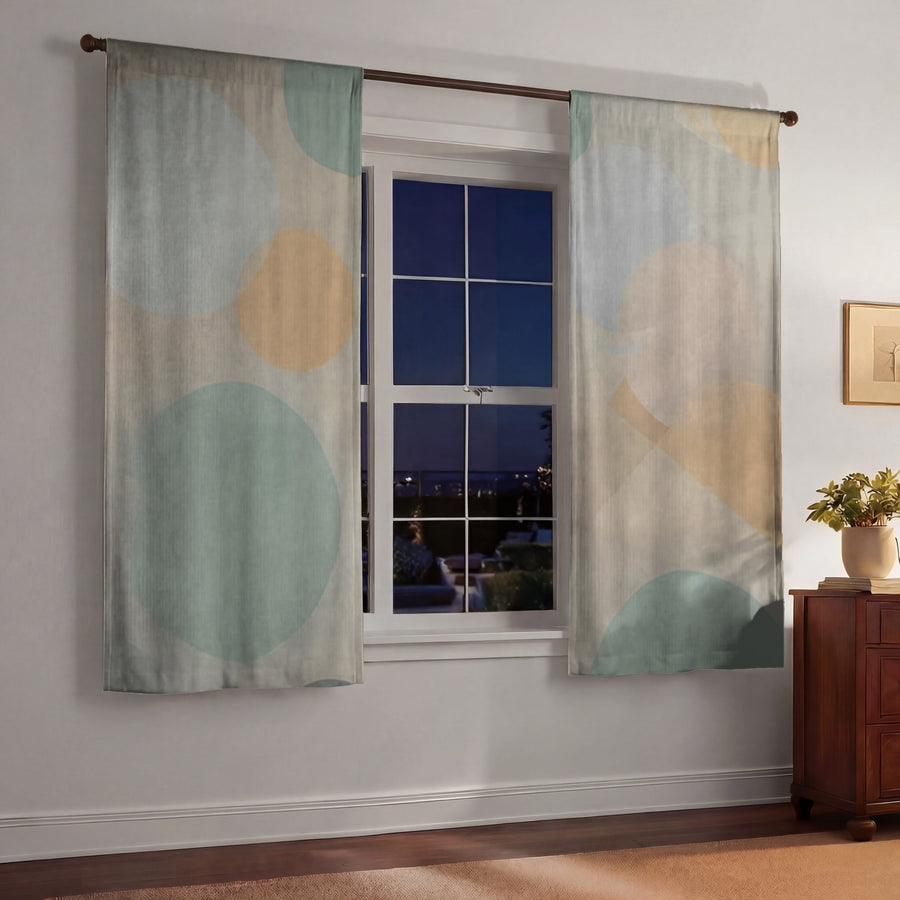 Beige Minimalist Circle Pattern Window Curtains