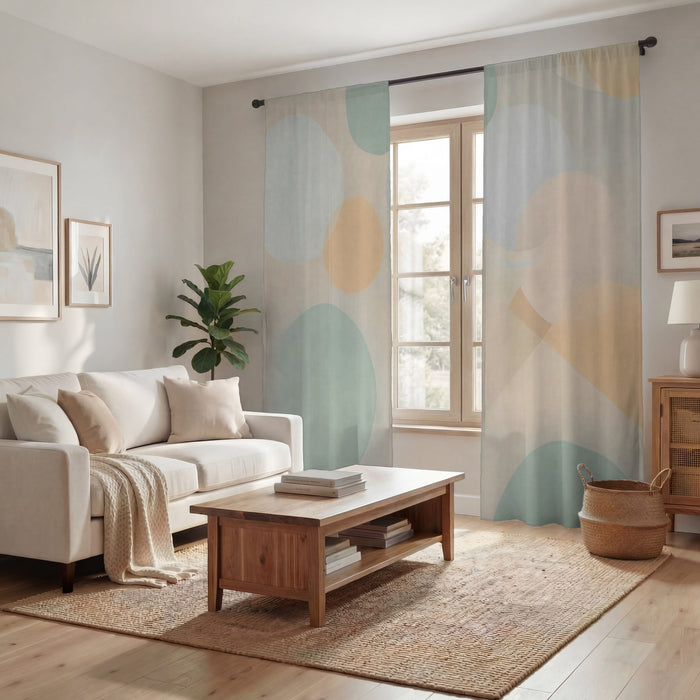 Beige Minimalist Circle Pattern Window Curtains
