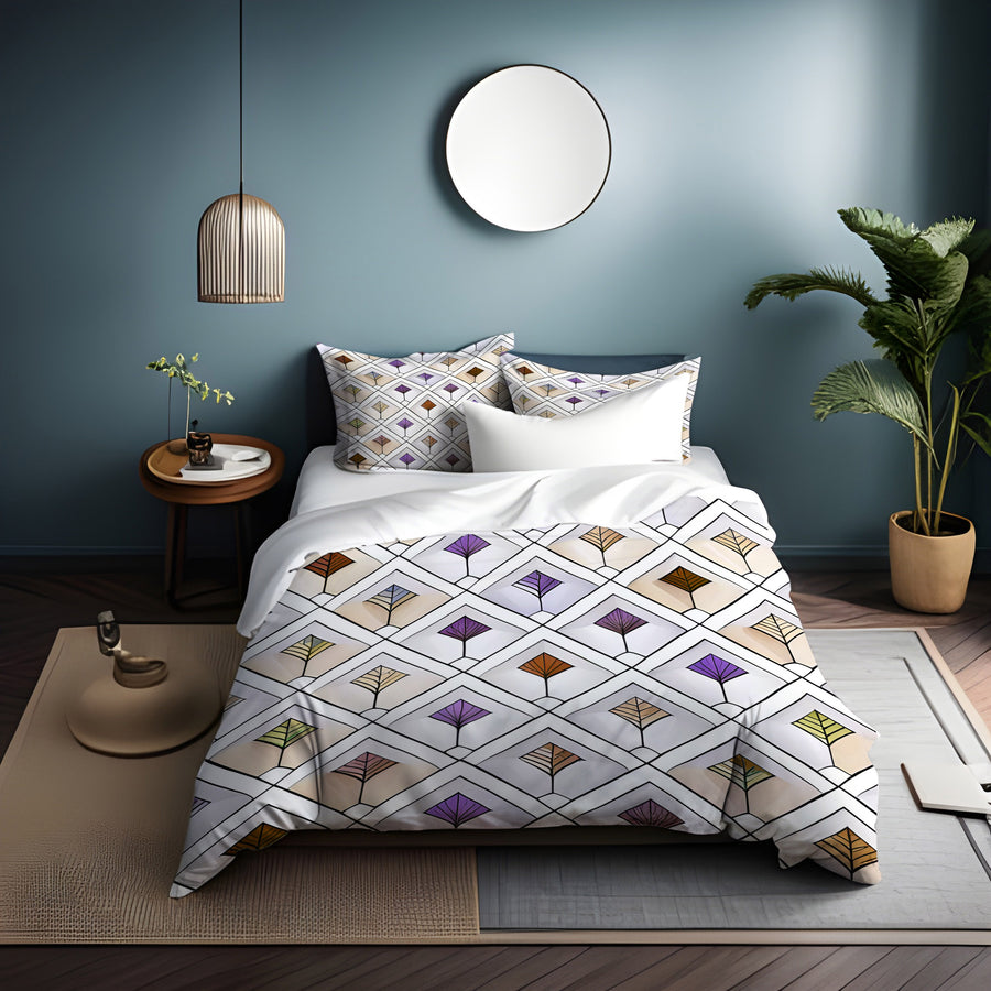 Beige and Purple Diamond Tile Pattern Duvet Cover