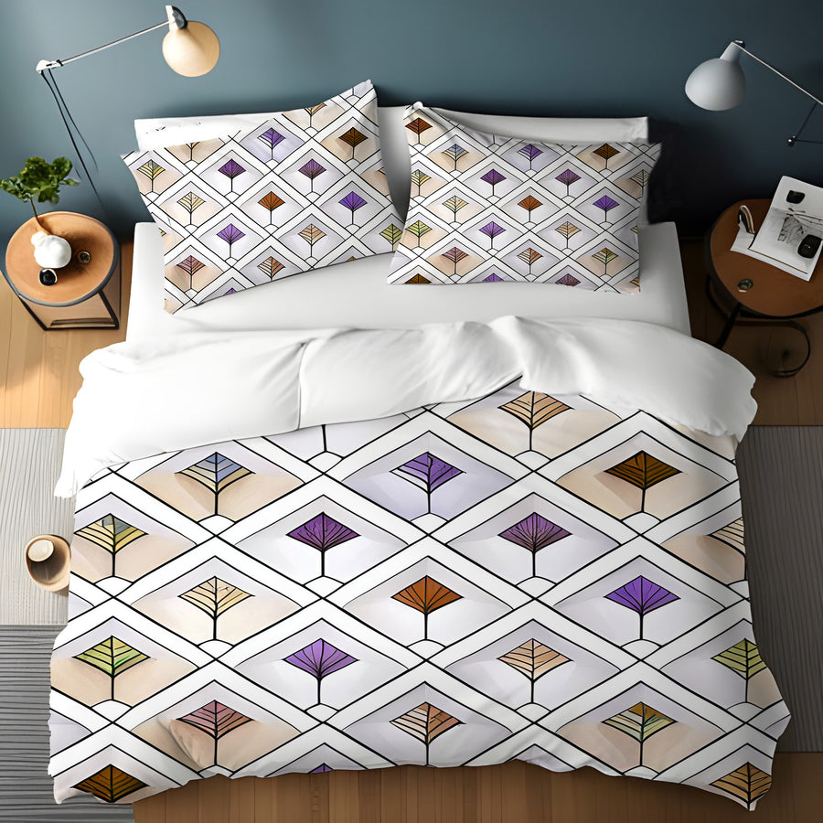 Beige and Purple Diamond Tile Pattern Duvet Cover