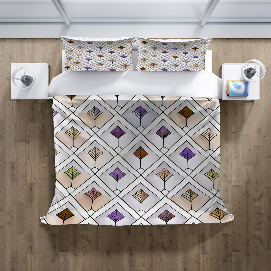 Beige and Purple Diamond Tile Pattern Duvet Cover