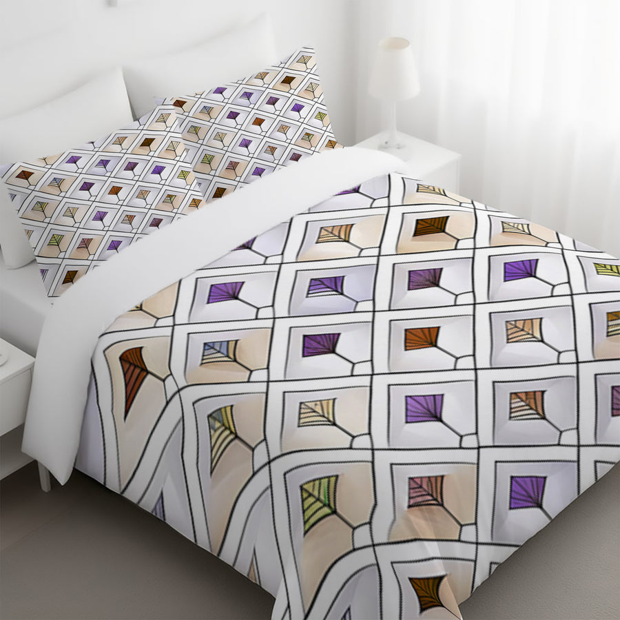 Beige and Purple Diamond Tile Pattern Duvet Cover