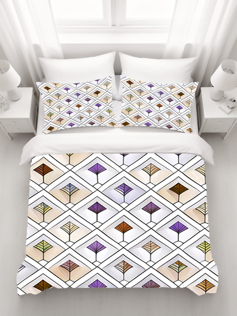 Beige and Purple Diamond Tile Pattern Duvet Cover