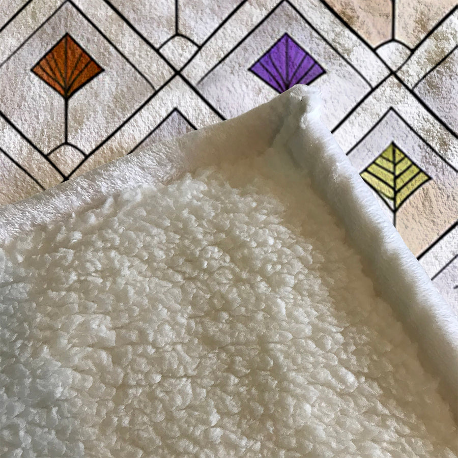 Beige and Purple Diamond Tile Pattern Fleece Sherpa Blanket