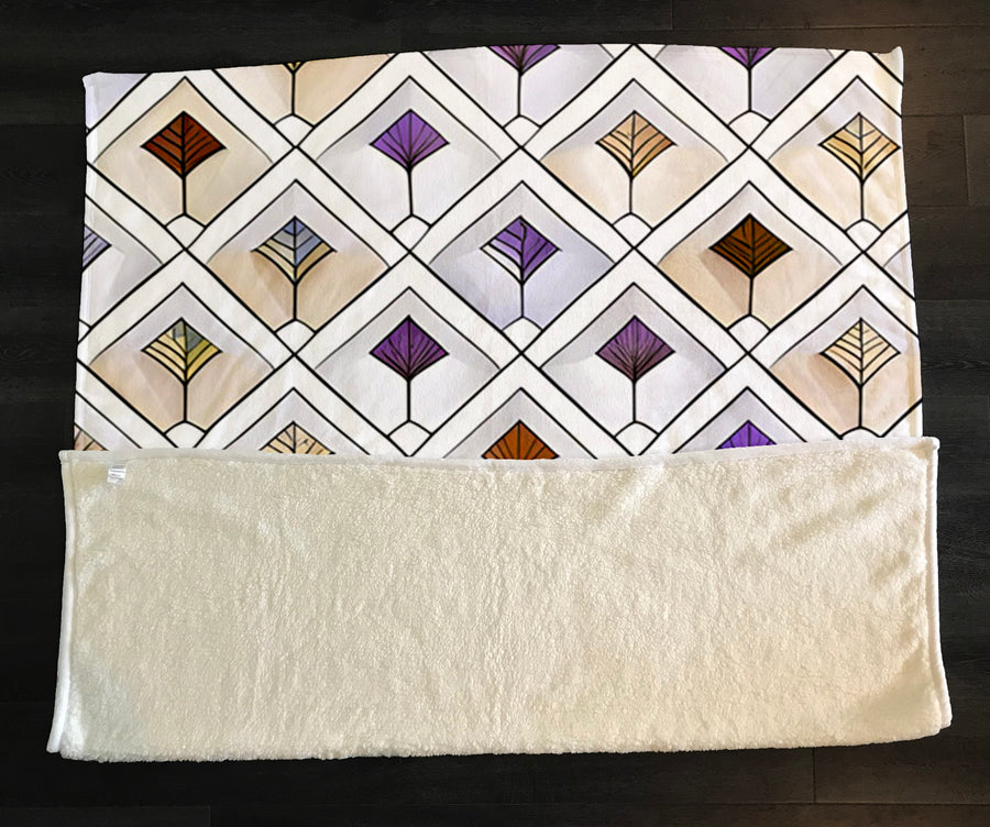 Beige and Purple Diamond Tile Pattern Fleece Sherpa Blanket