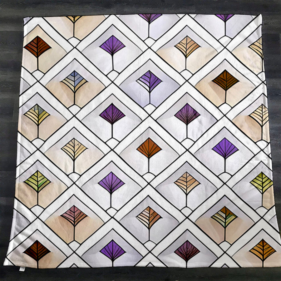 Beige and Purple Diamond Tile Pattern Fleece Sherpa Blanket