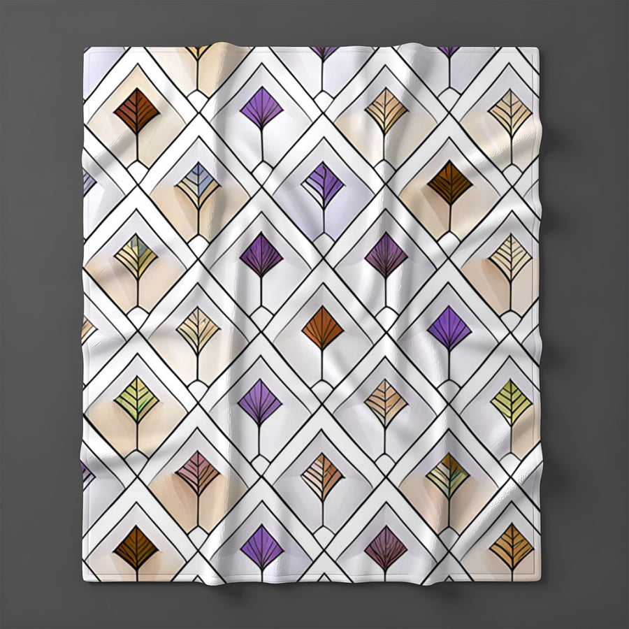 Beige and Purple Diamond Tile Pattern Fleece Sherpa Blanket