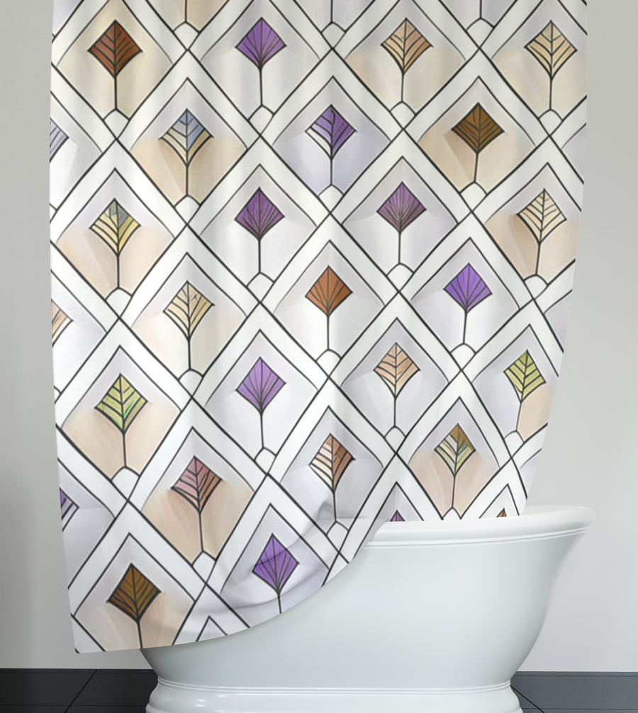 Beige and Purple Diamond Tile Pattern Shower Curtain