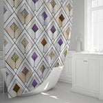 Art Deco Shower Curtains - Purple, Yellow, and Red Abstract Palm Leaf Pattern - Deja Blue Studios