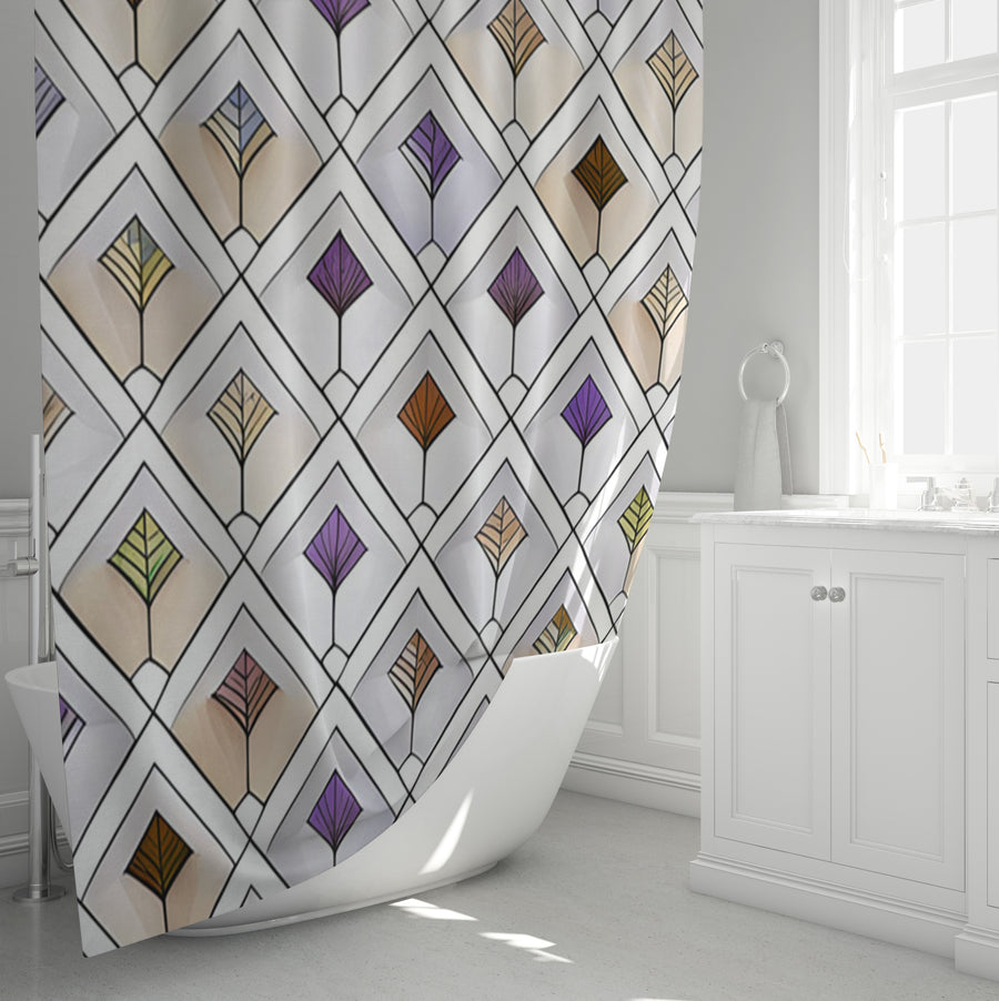 Beige and Purple Diamond Tile Pattern Shower Curtain