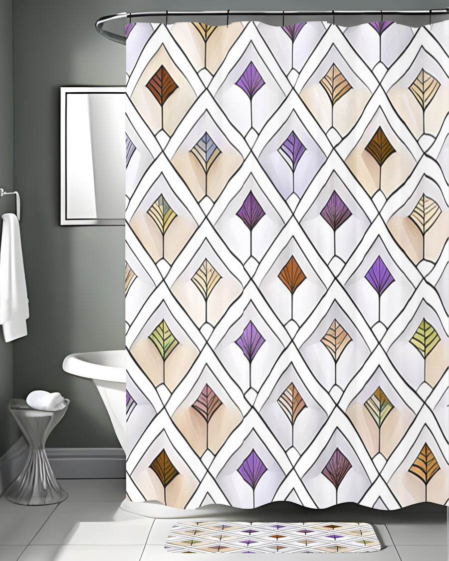 Beige and Purple Diamond Tile Pattern Shower Curtain