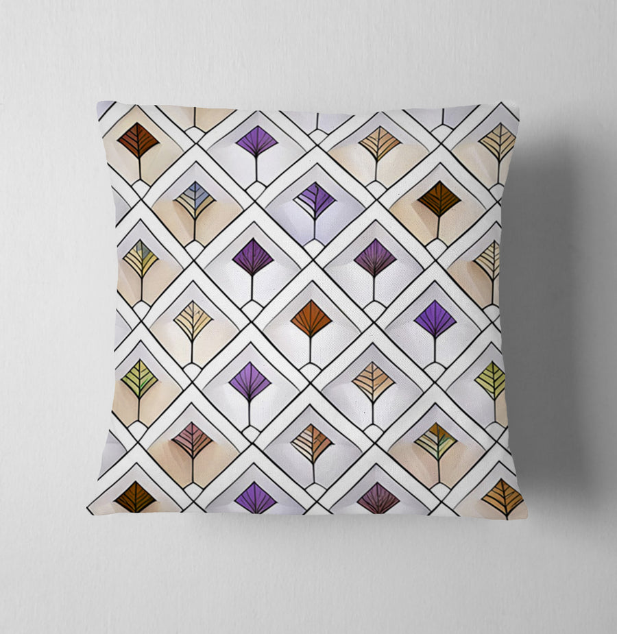 Beige and Purple Diamond Tile Pattern Throw Pillow Cover