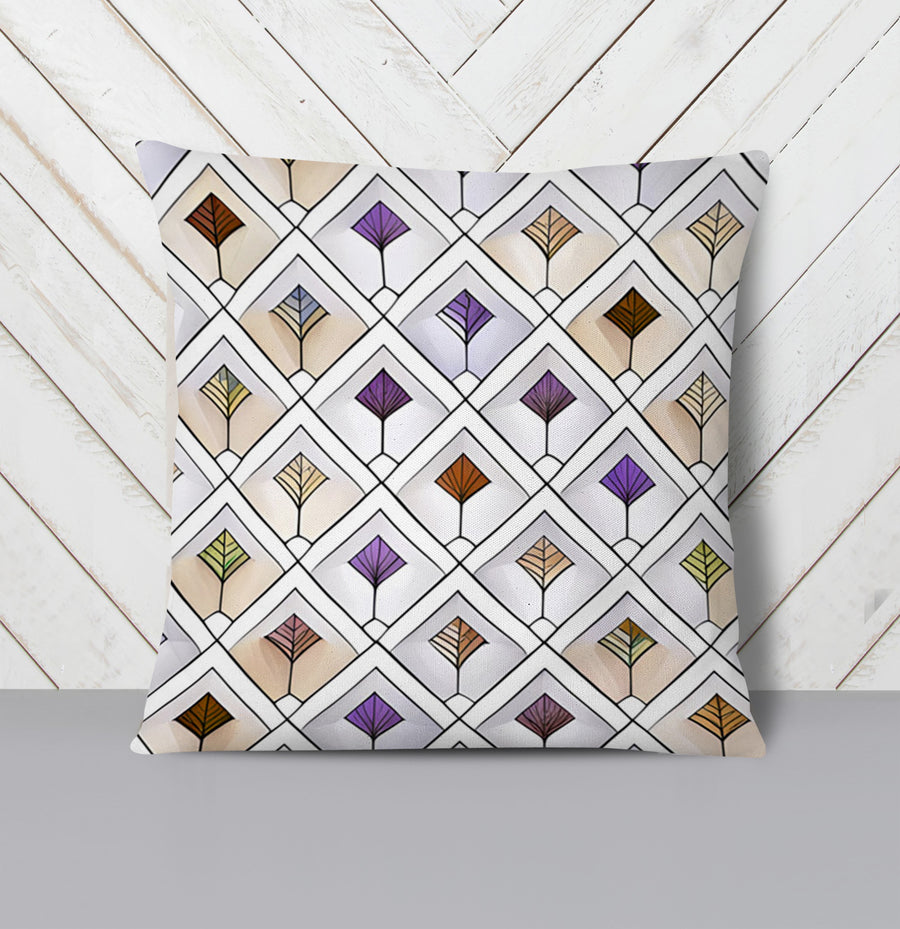 Beige and Purple Diamond Tile Pattern Throw Pillow Cover