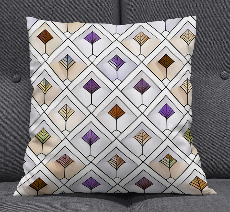 Beige and Purple Diamond Tile Pattern Throw Pillow Cover