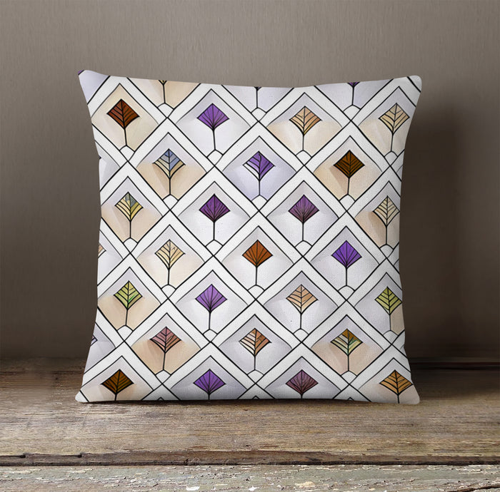 Beige and Purple Diamond Tile Pattern Throw Pillow Cover